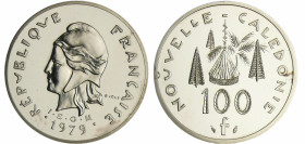 Nouvelle Calédonie - 100 francs 1979 piéfort argent
FDC
Lecompte.132
 Ar ; 23.73 gr ; 30 mm
Monnaie frappée à 250 exemplaires.