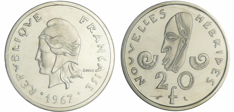 Nouvelles Hébrides - 20 francs 1967 piéfort
FDC
Lecompte.40
 Nickel ; 42.1 gr...