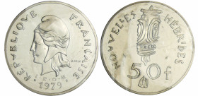 Nouvelles Hébrides - 50 francs 1979 piéfort
FDC
Lecompte.41
 Nickel ; 30 gr ; 33 mm
Monnaie frappée à 150 exemplaires.
