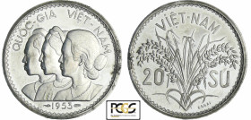 Viêt-Nam - République 1949-1955 Bao Dai chef d'État - 20 su 1953 piéfort essai
PCGS SP 61
Lecompte.11
 Al ; 4.50 gr ; 27 mm
Monnaie frappée à 104 ...