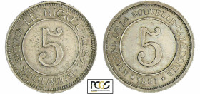 Nouvelle Calédonie - 5 francs 1881
PCGS SP 62
Lecompte.3
 Nickel ; 3.62 gr ; 21 mm
PCGS #48106393