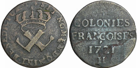 Louis XV - Neuf deniers colonies Française 1721 H (La Rochelle)
TB
Lecompte.193
 Cu ; 4.98 gr ; 25 mm