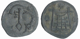 Mérau - Notre Dame de la Treille
A/ Clef.
R/ Portail de l'église.
SUP
V et H 584
 Plomb ; 3.99 gr ; 21 mm