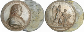 France - Jean-Frédéric de Phélypeaux de Maurepas - Médailles unifaces en étain, 1781
SUP
--
 Etain ; 33.65 et 18.40 gr ; 59 mm
Tirage en étain col...