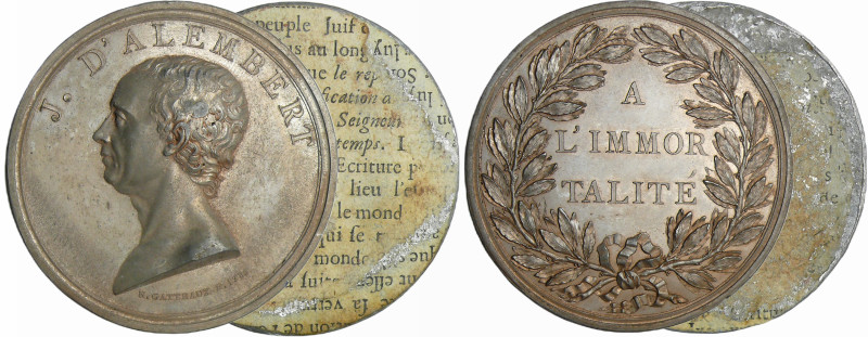 France - Jean d'Alembert (1717-1783) - Médailles unifaces en étain, Immortalité...