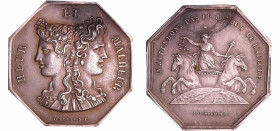 France - Jeton octogonal de jeu Heur et Malheur "N'attandons pas le retour de l'aurore" (1880-1907)
SUP+
 Ar ; 12.79 gr ; 30 mm
Tranche poinçon : C...
