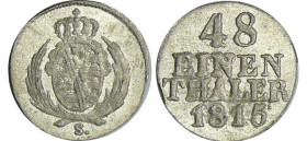 Allemagne - Sachsen - Friedrich August I (1806-1827) - 1/48 taler 1815 S
SPL
AKS.46
 Bill ; 1.02 gr ; 16 mm