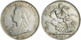 Angleterre - Victoria (1837-1901) - Crown 1897 edge LX
SUP
Spink.3937
 Ar ; 28.25 gr ; 39 mm