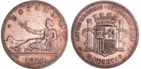 Espagne - Gouvernement provisoire 1870
TB
KM#655
 Ar ; 24.77 gr ; 37 mm