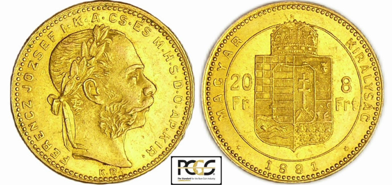 Hongrie - Franz Joseph (1848-1916) - 20 florins 1881 KB 
PCGS AU 58
KM#454.1
...