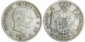 Italie - Règne d'Italie - 5 lire 2ème type - Tranche en creux 1812 M (Milan)
TB+
LMN.860
 Ar ; 24.45 gr ; 37 mm