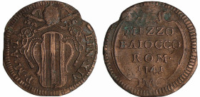 Italie - Rome - Benedetto XIV (Prospero Lorenzo Lambertini) (1740-1758) - Mezzo Baiocco 1741
TTB
Munt. 196; B. 2784
 Cu ; 4.86 gr ; 27 mm