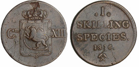 Norvége - 1 skilling 1816
TB+
KM#284
 Br ; 12.56 gr ; 27 mm