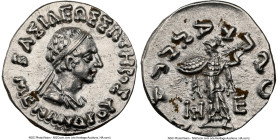 INDO-GREEK KINGDOMS. Bactria. Menander I Soter (ca. 165/155-130 BC). AR Indic drachm (17mm, 2.43 gm, 12h). NGC Choice XF 5/5 - 3/5. Indian standard. U...
