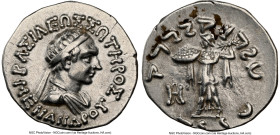 INDO-GREEK KINGDOMS. Bactria. Menander I Soter (ca. 165/155-130 BC). AR Indic drachm (18mm, 2.41 gm, 11h). NGC XF 5/5 - 3/5. Indian standard. Uncertai...