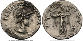 INDO-GREEK KINGDOMS. Bactria. Menander I Soter (ca. 165/155-130 BC). AR Indic drachm (17mm, 2.42 gm, 11h). NGC XF 5/5 - 3/5. Indian standard. Uncertai...