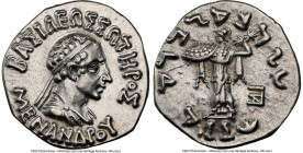 INDO-GREEK KINGDOMS. Bactria. Menander I Soter (ca. 165/155-130 BC). AR Indic drachm (17mm, 2.47 gm, 11h). NGC XF 5/5 - 3/5. Indian standard. Uncertai...