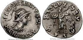 INDO-GREEK KINGDOMS. Bactria. Menander I Soter (ca. 165/155-130 BC). AR Indic drachm (17mm, 2.44 gm, 12h). NGC XF 5/5 - 3/5. Indian standard. Uncertai...