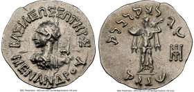 INDO-GREEK KINGDOMS. Bactria. Menander I Soter (ca. 165/155-130 BC). AR Indic drachm (19mm, 2.39 gm, 1h). NGC XF 5/5 - 2/5, brushed. Indian standard. ...