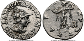 INDO-GREEK KINGDOMS. Bactria. Menander I Soter (ca. 165/155-130 BC). AR Indic drachm (16mm, 2.45 gm, 12h). NGC XF 4/5 - 3/5, brushed. Indian standard....