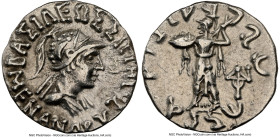INDO-GREEK KINGDOMS. Bactria. Menander I Soter (ca. 165/155-130 BC). AR Indic drachm (17mm, 2.39 gm, 11h). NGC Choice VF 5/5 - 2/5. Indian standard. U...