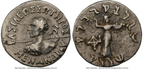 INDO-GREEK KINGDOMS. Bactria. Menander I Soter (ca. 165/155-130 BC). AR Indic drachm (17mm, 2.20 gm, 12h). NGC VF 5/5 - 2/5. Indian standard. Uncertai...