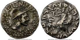 INDO-GREEK KINGDOMS. Bactria. Antialcidas (ca. 130-120 BC). AR/AE Indic fourrée drachm (16mm, 1.86 gm, 12h). NGC Choice VF 4/5 - 3/5. Ancient forgery ...