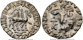 INDO-SCYTHIAN KINGDOM. Azes I/II (after ca. 58 BC). AR drachm (18mm, 1h). NGC Choice XF. Indian standard. Pushkalavati. BAΣIΛEΩΣ BAΣIΛEΩN MEΓAΛOY / AZ...