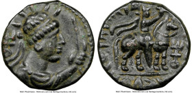 INDIA. Kushan Empire. Vima Takto (Soter Megas) (ca. AD 90-113) . AE tetradrachm (21mm, 8.20 gm, 12h). NGC Choice XF 4/5 - 4/5. Derived from the Attic ...