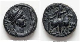 INDIA. Kushan Empire. Vima Takto (Soter Megas) (ca. AD 90-113). AE tetradrachm (21mm, 8.52 gm, 12h). VF. Derived from the Attic standard copper didrac...