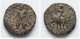 INDIA. Kushan Empire. Vima Kadphises (ca. AD 113-127). AE tetradrachm (26mm, 16.06 gm, 12h). VF. Attic standard, Begram, main mint, bilingual series. ...