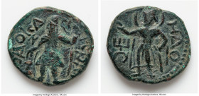 INDIA. Kushan Empire. Kanishka I (ca. AD 127-151). AE drachm (18mm, 4.17 gm, 11h). VF, potentially unstable surface. Attic standard, Kashmir, magnetic...