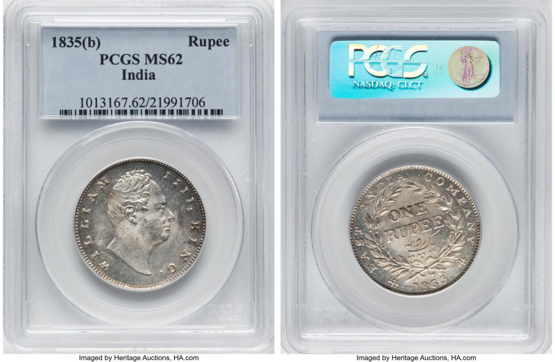 British India. William IV Rupee 1835-(b) MS62 PCGS, Bombay mint, KM450.1, S&W-1....