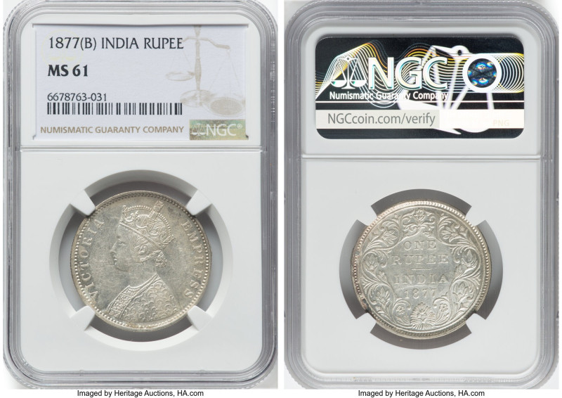 British India. Victoria Rupee 1877-(B) MS61 NGC, Bombay mint, KM492. HID09801242...