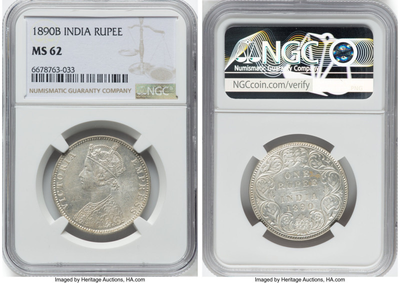 British India. Victoria Rupee 1890-B MS62 NGC, Bombay mint, KM492. HID0980124201...