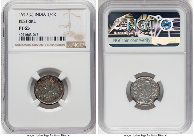 British India. George V Proof Restrike 1/4 Rupee 1917-(c) PR65 NGC, Calcutta min...