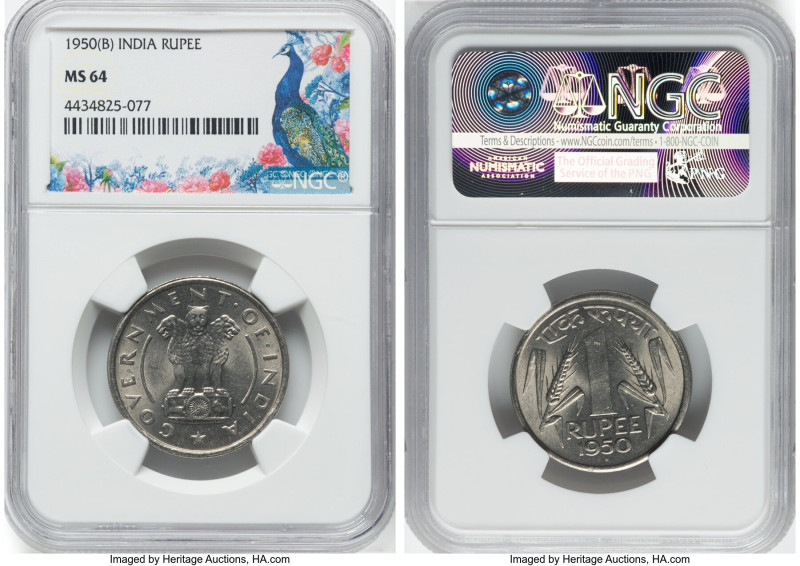 Republic Pair of Certified Rupee Issues NGC, 1) nickel Rupee 1950-(B) MS64, KM7....