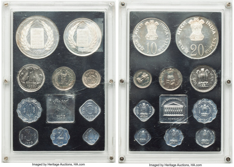 Republic 11-Piece Uncertified Proof Set 1973 UNC, Bombay mint, KM-PS13. Housed i...