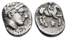 KINGS OF MACEDON. Philip II (359-336 BC). Hemidrachm. 

Condition : Good very fine.

Weight : 2.06 gr
Diameter : 10 mm