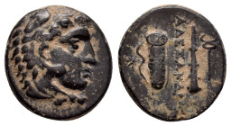 KINGS of MACEDON. Alexander III The Great. (336-323 BC).Tarsos.Ae.

Obv : Head of Herakles right, wearing lion's skin, caduceus to right.

Rev : AΛΕΞΑ...