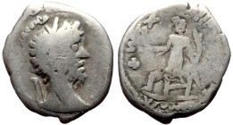 Barbaric imitation of Commodus (177-192) AR denarius (Silver, 2.75g, 18mm)
Obv: laureate head right
Rev: Jupiter (?), seated left, with thunderbolt ...