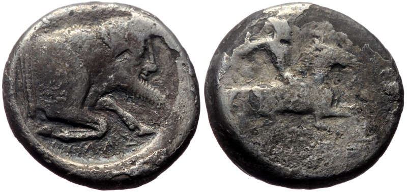 Sicily, Gela AR Fourree Didrachm (Silver, 7.74g, 20mm) ca 490/85-480/75 BC. 
Obv...