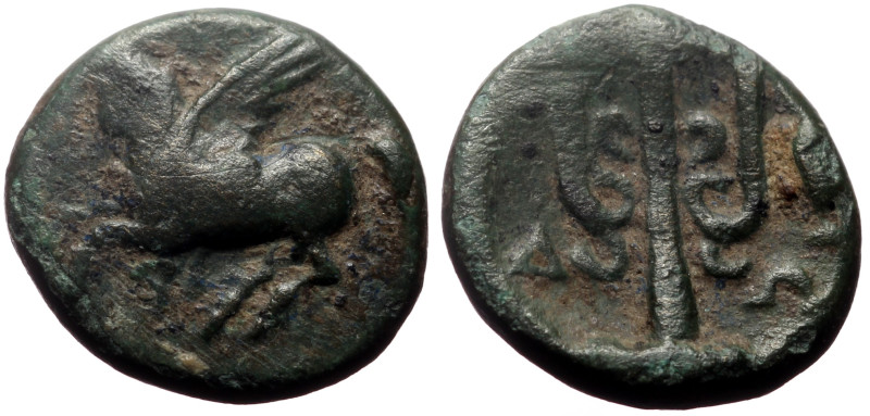 Corinthia, Corinth AE (Bronze, 1.66g, 12mm) ca 303-287 BC. 
Obv: Pegasos flying ...