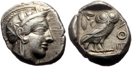 Attica, Athens AR Tetradrachm (Silver, 17.19g, 24mm) ca 454-404 BC. 
Obv: Head of Athena right, in crested Attic helmet ornamented with three olive le...