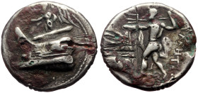 Kings of Macedon, Demetrius I Poliorcetes (306-283 BC) AR fourree Tetradrachm (Silvered bronze, 12.20g, 29mm) Pella, 294-293 BC. 
Obv: Nike standing l...