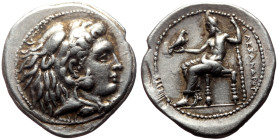 Kings of Macedon, Alexander III 'the Great' (336-323 BC) AR Drachm (Silver, 4.14g, 19mm) 
Obv: Head of Herakles right, wearing lion skin 
Rev: Zeus Aë...