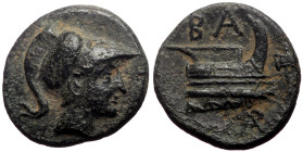 Macedonian Kingdom, Demetrios I Poliorketes (306-283 BC) AE (Bronze, 2.53g, 16mm) Uncertain mint (possibly in Caria) 306-283 BC
Obv: Head of Athena ri...