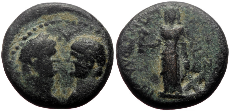 Aeolis, Aegae AE (Bronze, 4.58g, 16mm) Vespasian (69-79) for Domitian (Caesar) a...