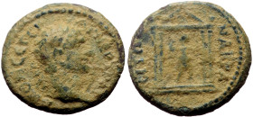 Lydia, Nacrasa AE (Bronze, 4.25g, 19mm) Trajan (98-117) 
Obv: ΑΥ ΝΕΡ ΤΡΑΙΑΝΟΝ ϹΕ ΓΕΡ; laureate head of Trajan, right
Rev: ΝΑΚΡΑϹΙΤΩΝ; temple with four...