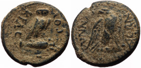 *11 specimens recorded by RPC*
Phrygia, Synnada AE (Bronze, 3.27g, 16mm) Tiberius (14-37) Magistrate: Crassus
Obv: ΚΡΑϹϹΟΥ; eagle
Rev: ϹΥΝΝΑΔΕΩΝ; o...